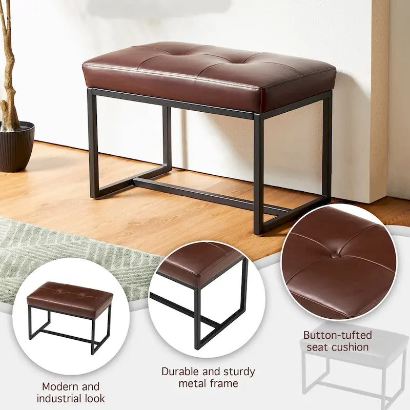 Pouf ottoman capitonné, simili cuir, une place – Noir / Marron / Vert chasseur / Bleu marine / Fauve
