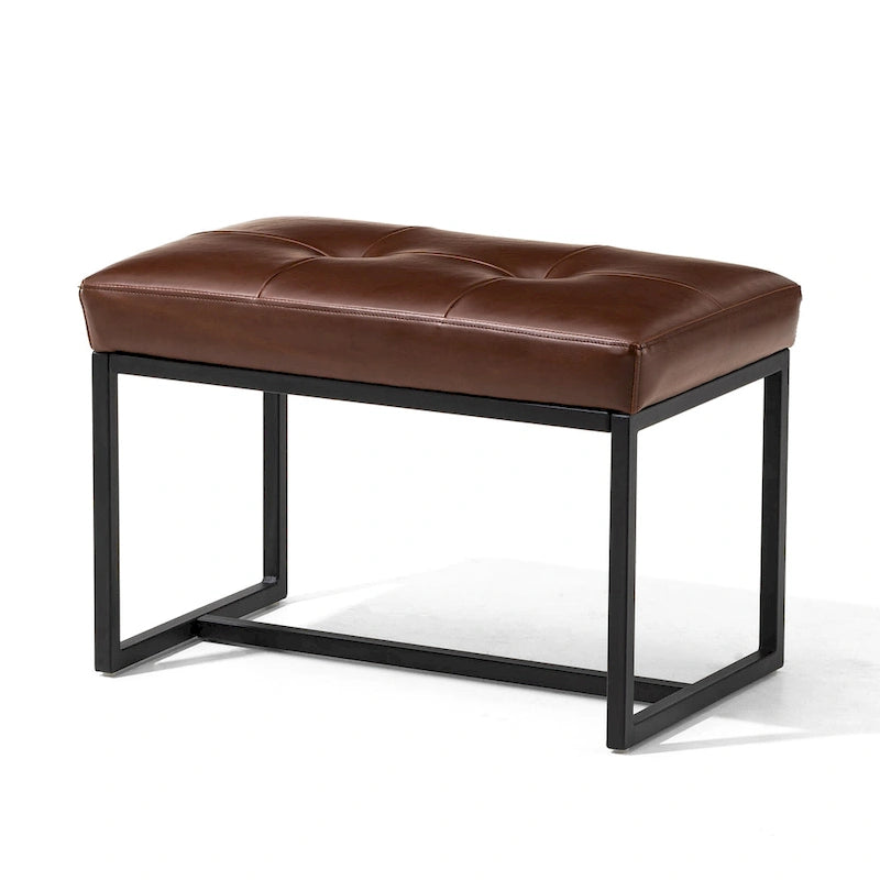 Pouf ottoman capitonné, simili cuir, une place – Noir / Marron / Vert chasseur / Bleu marine / Fauve