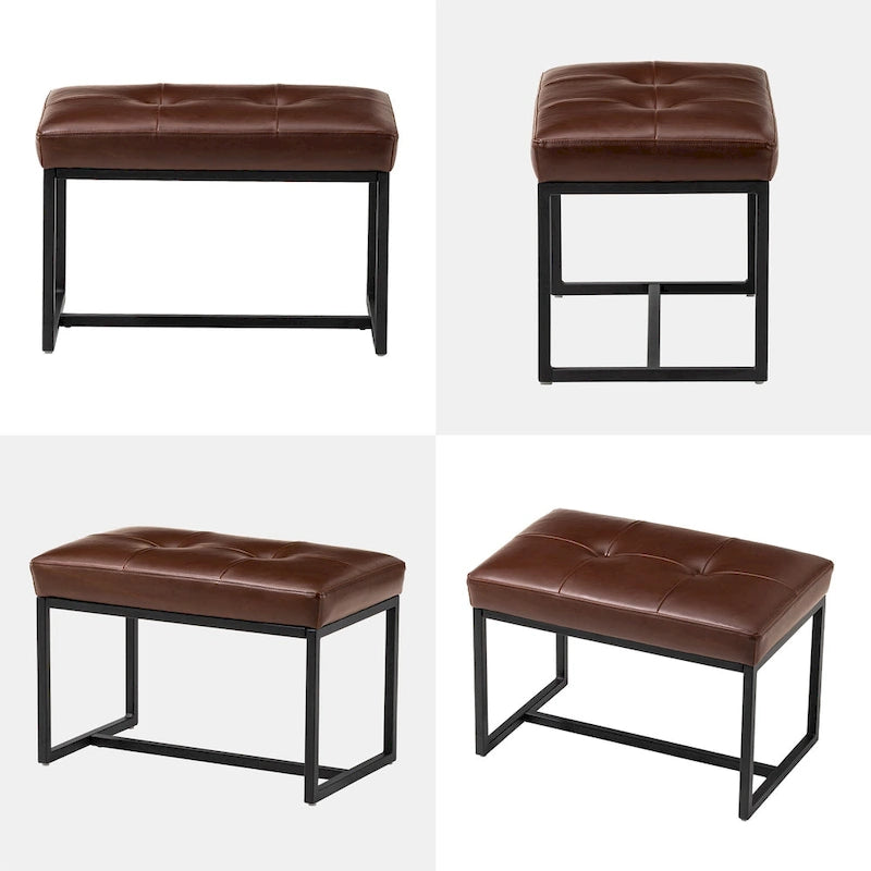 Pouf ottoman capitonné, simili cuir, une place – Noir / Marron / Vert chasseur / Bleu marine / Fauve