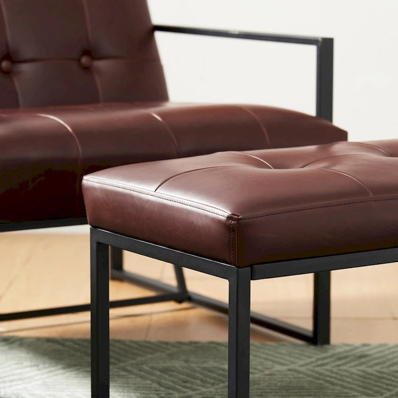 Pouf ottoman capitonné, simili cuir, une place – Noir / Marron / Vert chasseur / Bleu marine / Fauve