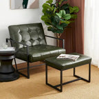 Pouf ottoman capitonné, simili cuir, une place – Noir / Marron / Vert chasseur / Bleu marine / Fauve