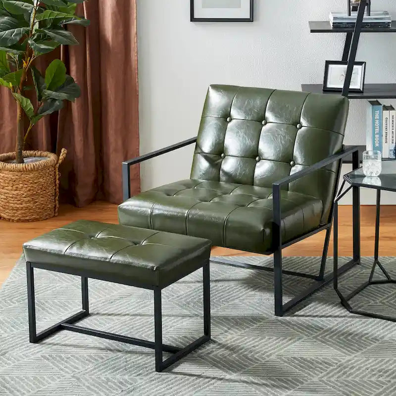 Pouf ottoman capitonné, simili cuir, une place – Noir / Marron / Vert chasseur / Bleu marine / Fauve