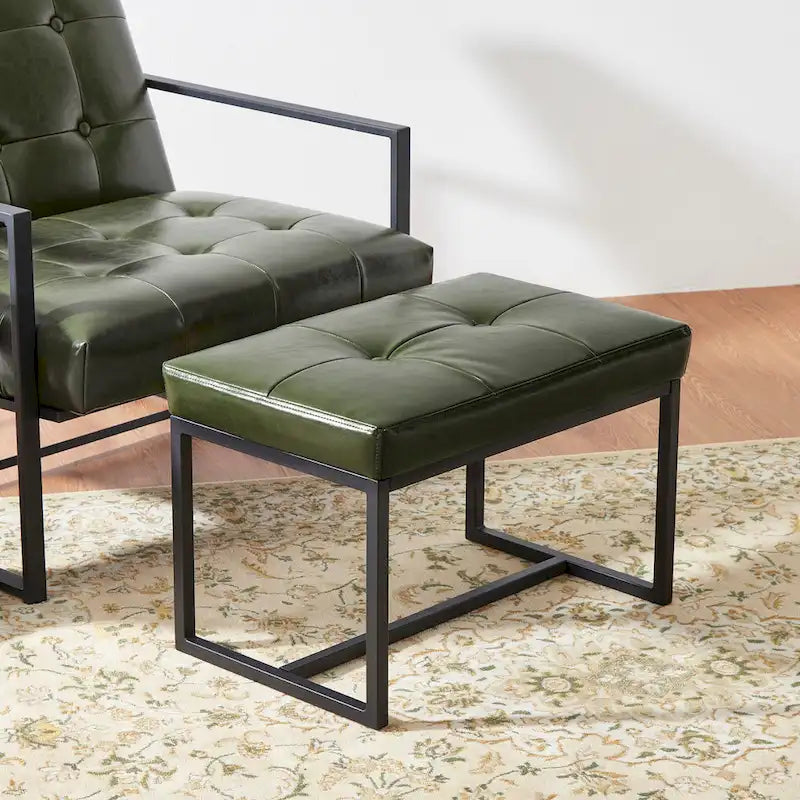 Pouf ottoman capitonné, simili cuir, une place – Noir / Marron / Vert chasseur / Bleu marine / Fauve