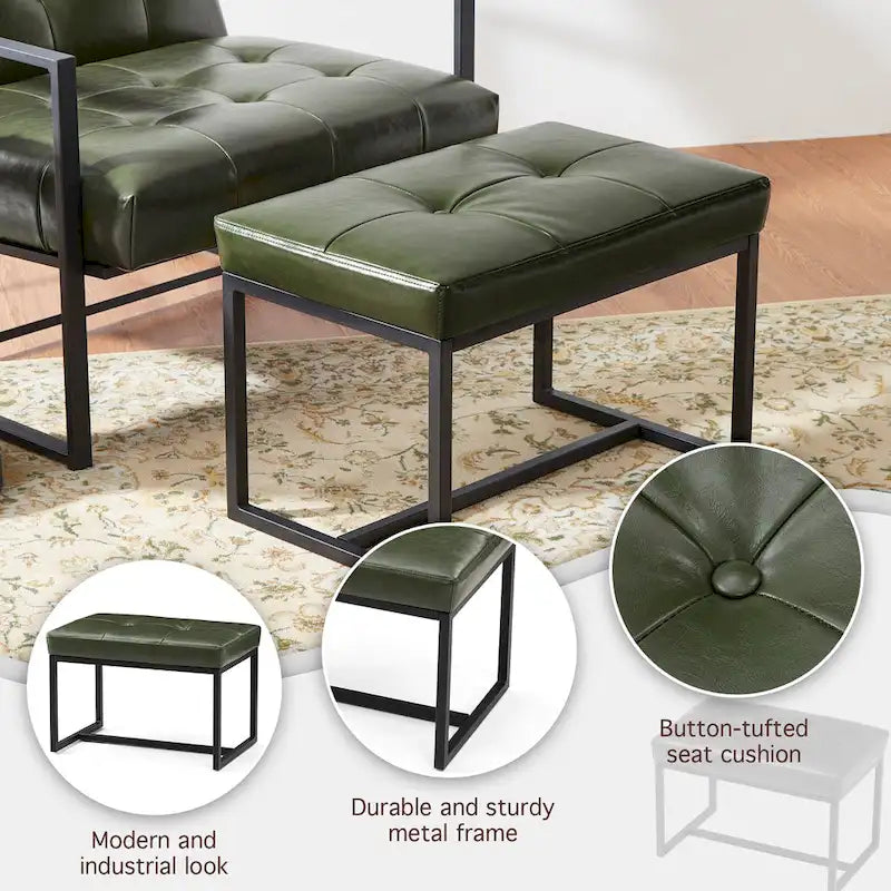 Pouf ottoman capitonné, simili cuir, une place – Noir / Marron / Vert chasseur / Bleu marine / Fauve