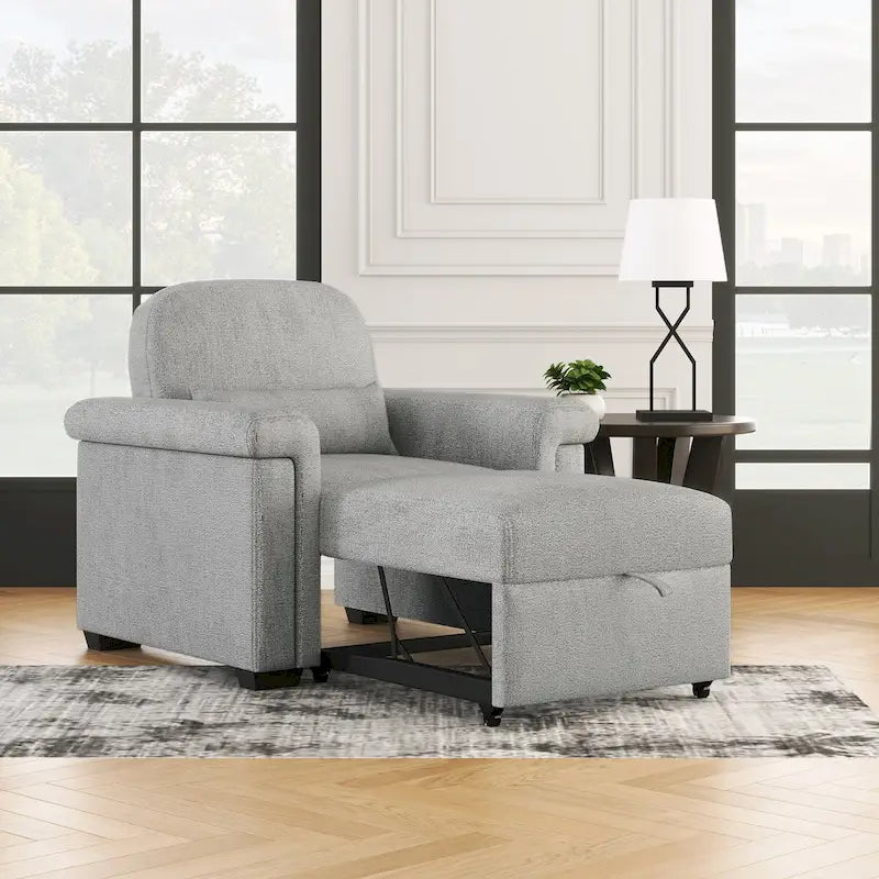 Chaise-lit convertible 3-en-1 gris/beige/bleu foncé, simple