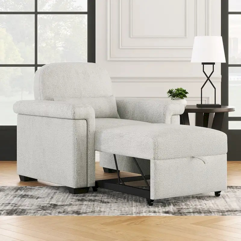 Chaise-lit convertible 3-en-1 gris/beige/bleu foncé, simple