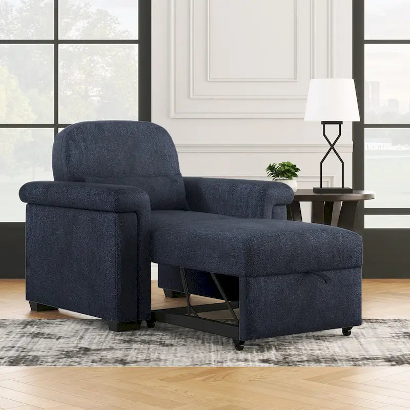 Chaise-lit convertible 3-en-1 gris/beige/bleu foncé, simple