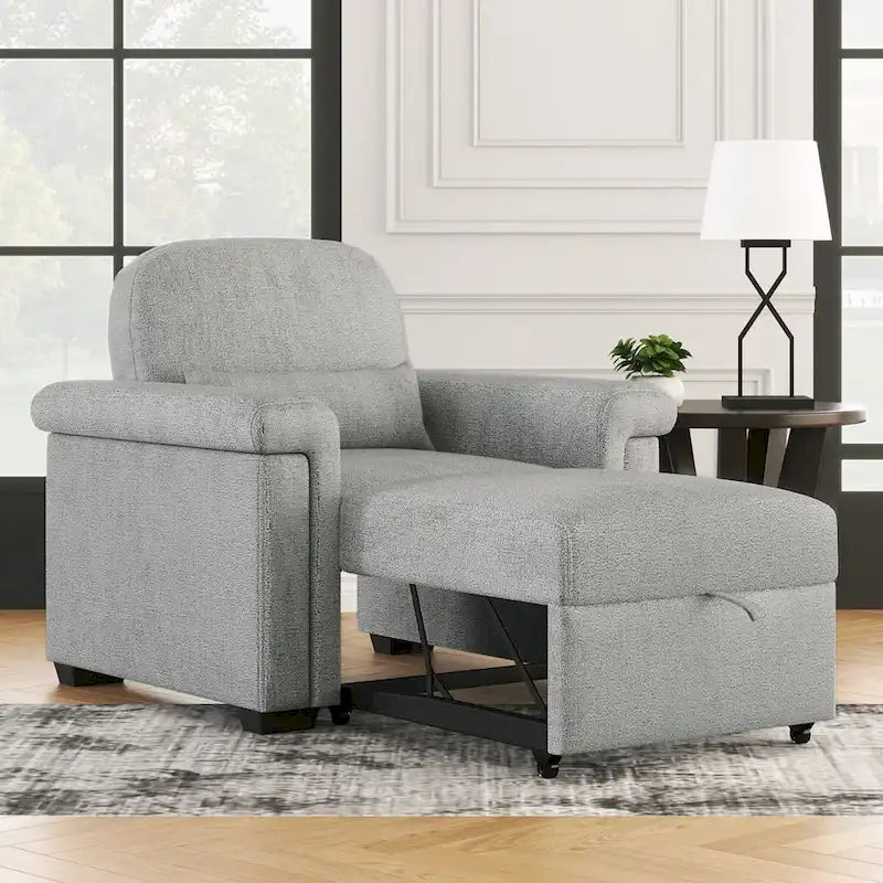 Fauteuil-lit convertible 3-en-1 gris / beige / bleu foncé, simple