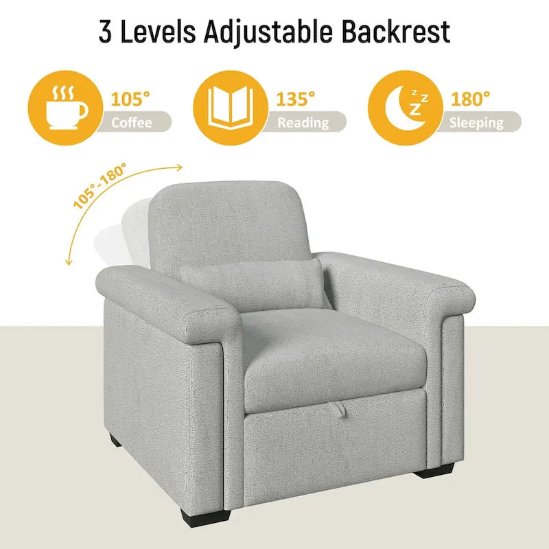 Fauteuil-lit convertible 3-en-1 gris / beige / bleu foncé, simple