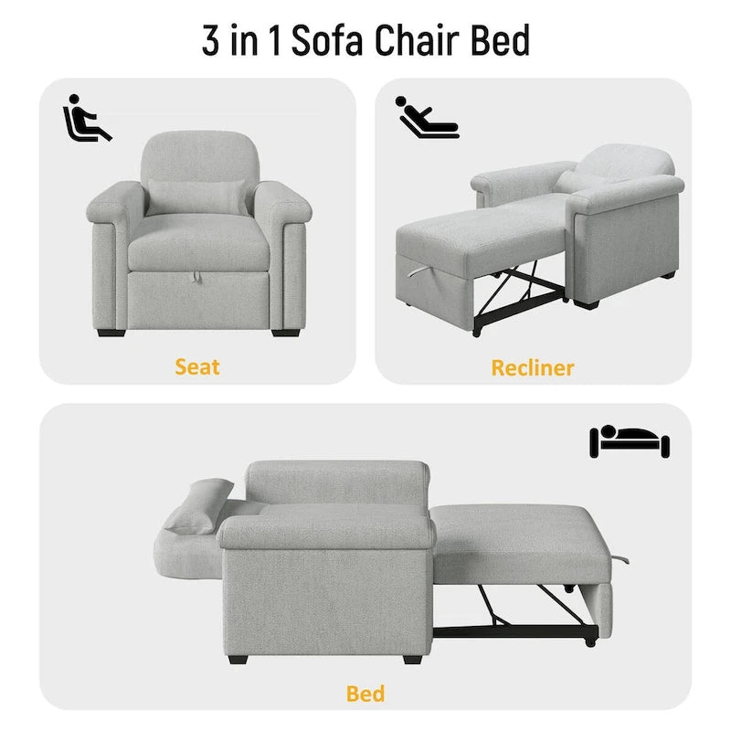 Fauteuil-lit convertible 3-en-1 gris / beige / bleu foncé, simple