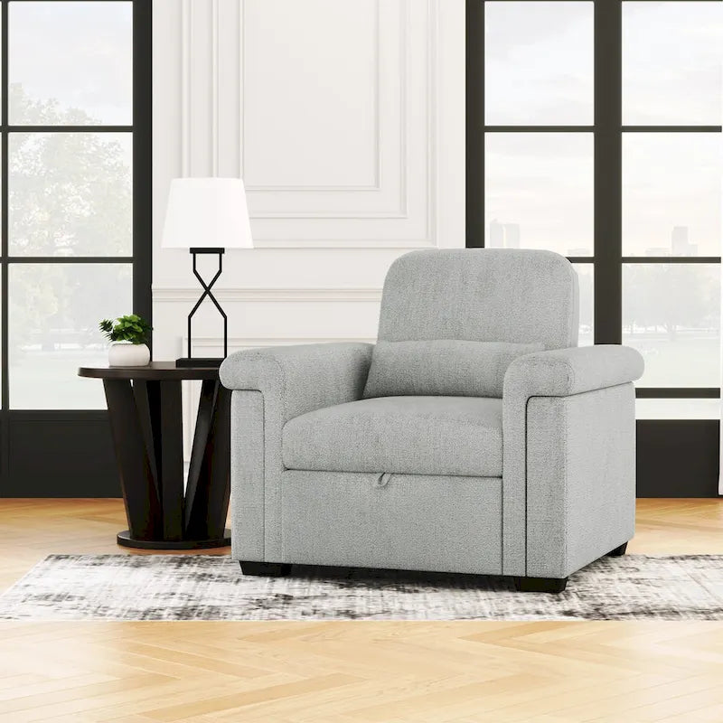 Fauteuil-lit convertible 3-en-1 gris / beige / bleu foncé, simple