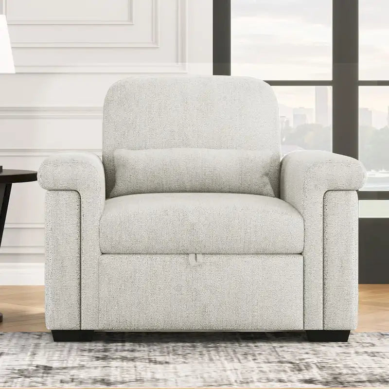 Fauteuil-lit convertible 3-en-1 gris / beige / bleu foncé, simple