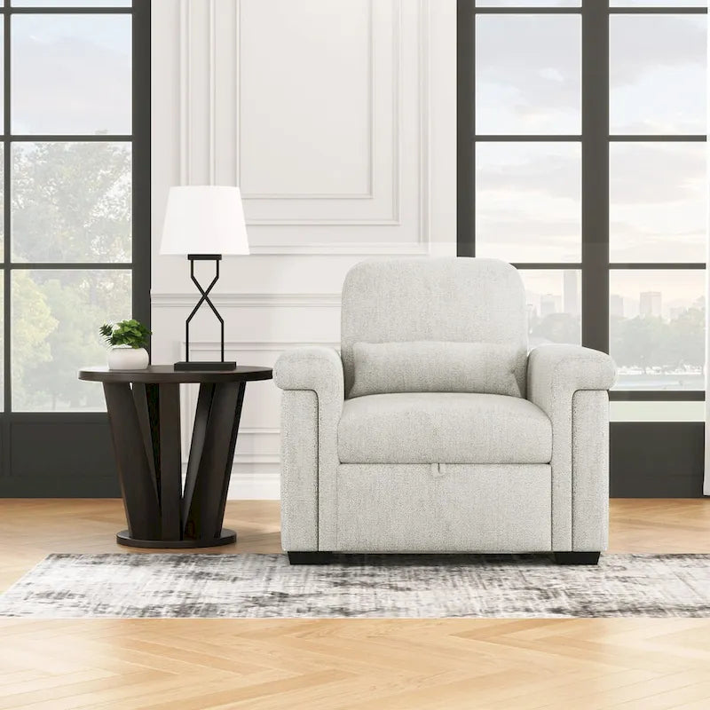 Fauteuil-lit convertible 3-en-1 gris / beige / bleu foncé, simple