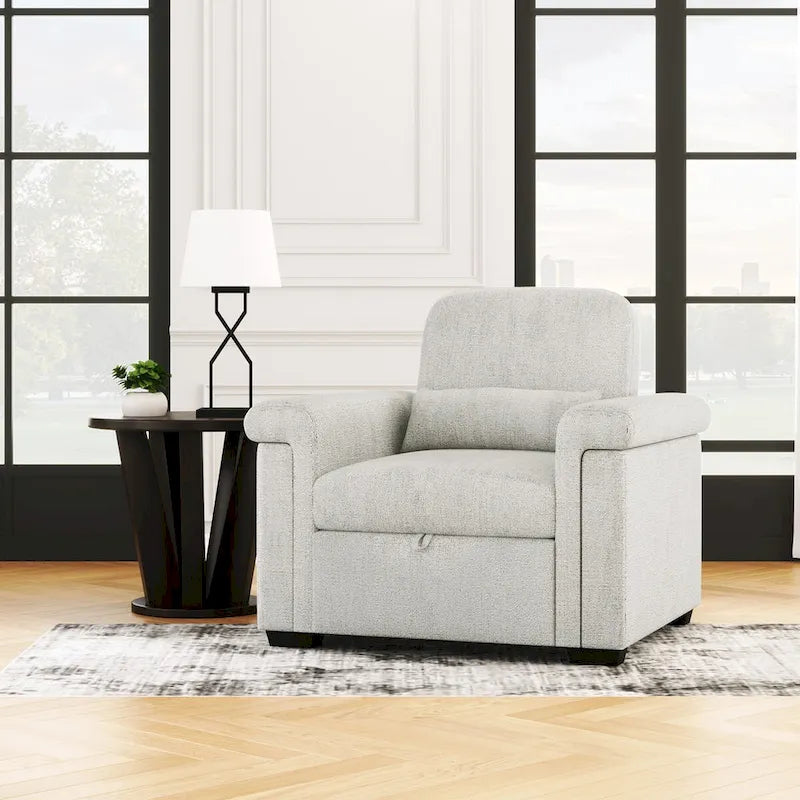 Fauteuil-lit convertible 3-en-1 gris / beige / bleu foncé, simple