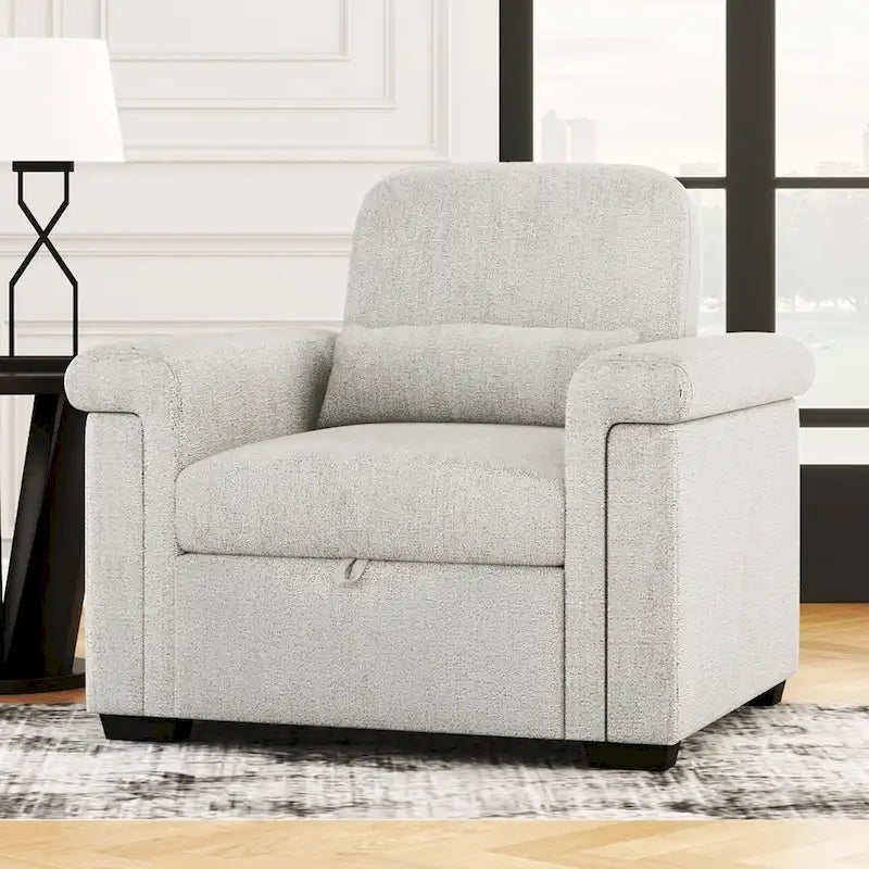 Fauteuil-lit convertible 3-en-1 gris / beige / bleu foncé, simple