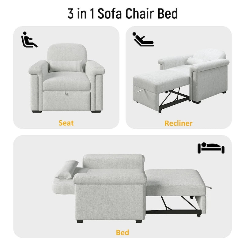 Fauteuil-lit convertible 3-en-1 gris / beige / bleu foncé, simple