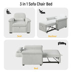 Fauteuil-lit convertible 3-en-1 gris / beige / bleu foncé, simple