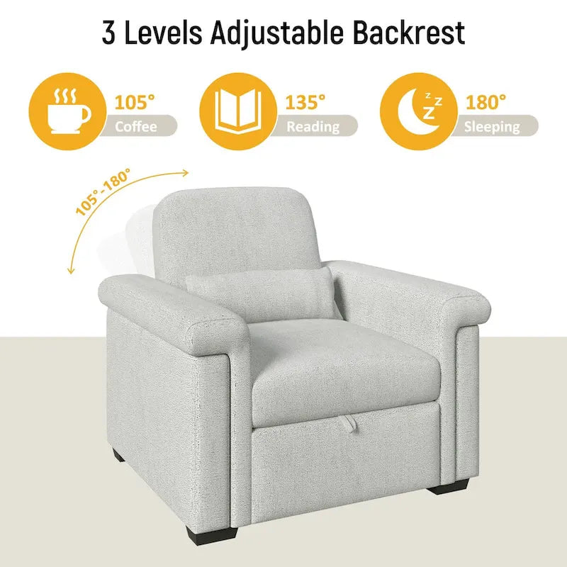 Fauteuil-lit convertible 3-en-1 gris / beige / bleu foncé, simple
