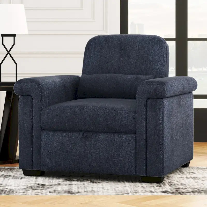 Fauteuil-lit convertible 3-en-1 gris / beige / bleu foncé, simple