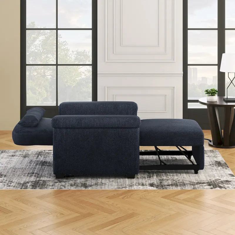 Fauteuil-lit convertible 3-en-1 gris / beige / bleu foncé, simple