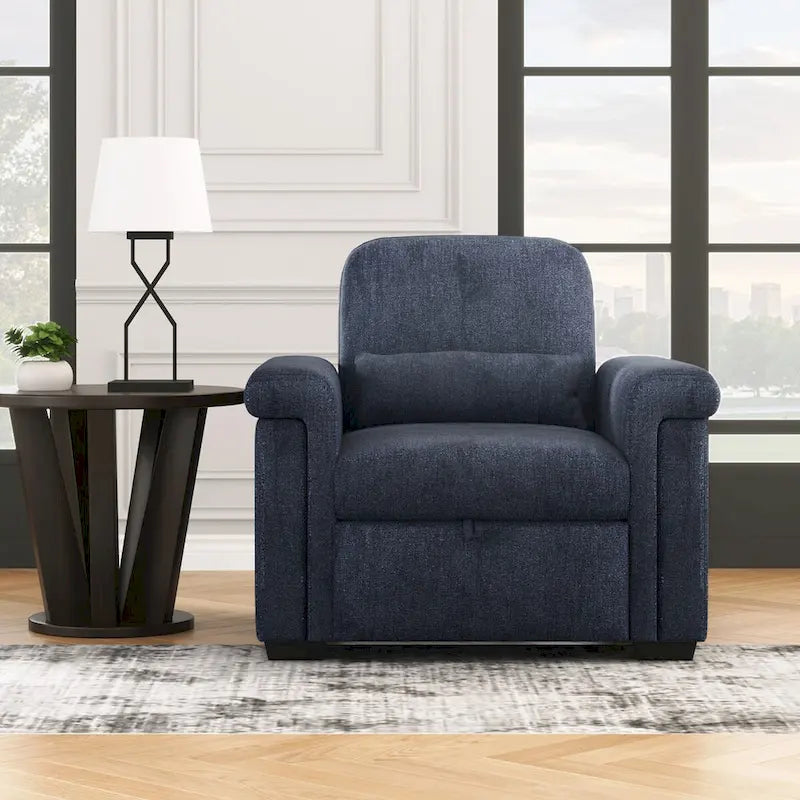 Fauteuil-lit convertible 3-en-1 gris / beige / bleu foncé, simple