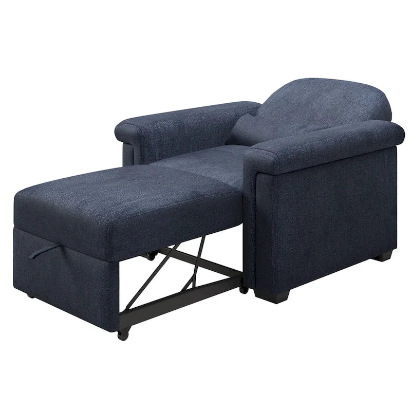 Fauteuil-lit convertible 3-en-1 gris / beige / bleu foncé, simple