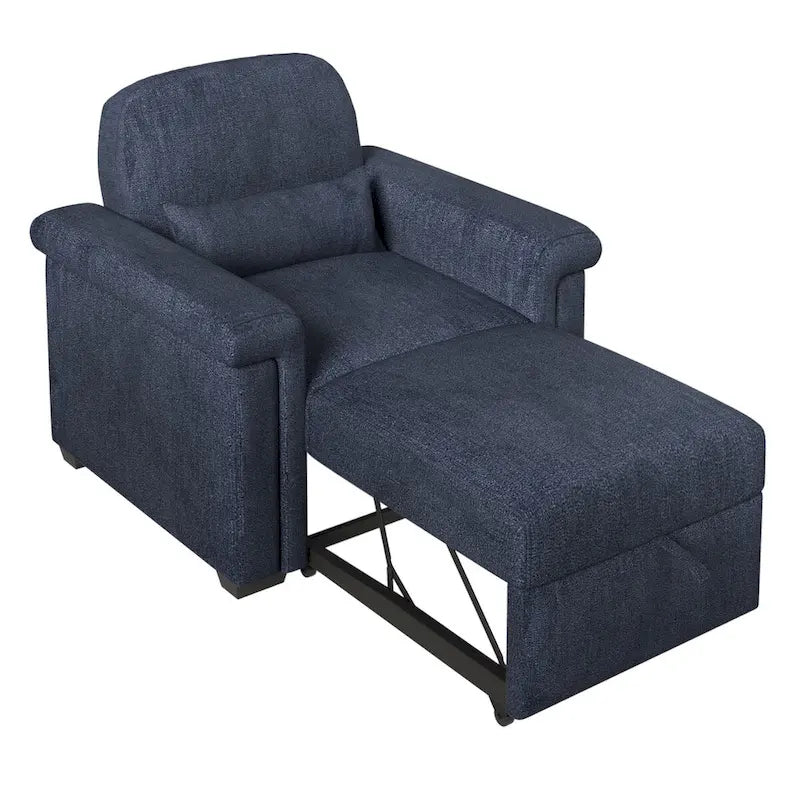 Fauteuil-lit convertible 3-en-1 gris / beige / bleu foncé, simple