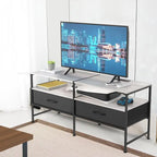 Meuble TV gris / noir / marron avec étagères ouvertes et tiroirs en tissu, convient aux téléviseurs jusqu'à 50", assemblage par 1 personne