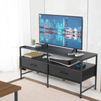 Meuble TV gris / noir / marron avec étagères ouvertes et tiroirs en tissu, convient aux téléviseurs jusqu'à 50", assemblage par 1 personne