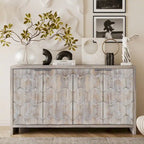 Buffet 4 portes blanc antique / noir avec étagères réglables, montage par 1 personne