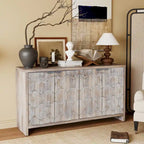 Buffet 4 portes blanc antique / noir avec étagères réglables, montage par 1 personne