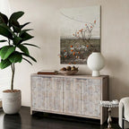 Buffet 4 portes blanc antique / noir avec étagères réglables, montage par 1 personne