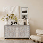 Buffet 4 portes blanc antique / noir avec étagères réglables, montage par 1 personne