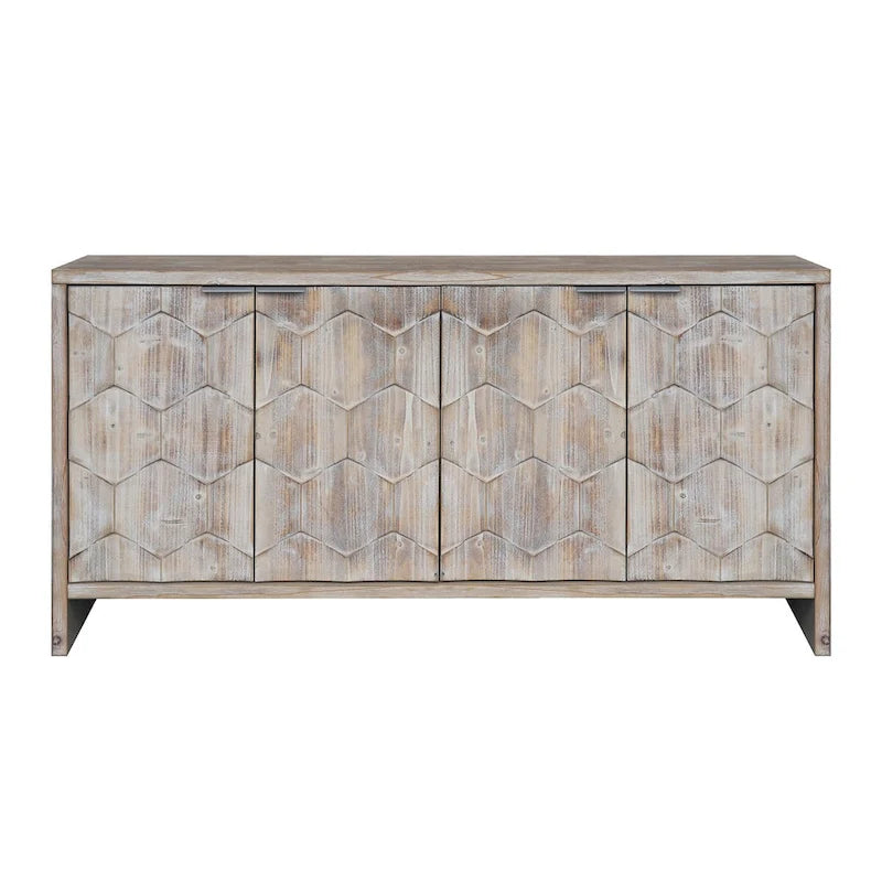 Buffet 4 portes blanc antique / noir avec étagères réglables, montage par 1 personne