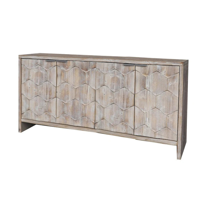 Buffet 4 portes blanc antique / noir avec étagères réglables, montage par 1 personne
