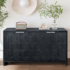 Buffet 4 portes blanc antique / noir avec étagères réglables, montage par 1 personne