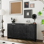 Buffet 4 portes blanc antique / noir avec étagères réglables, montage par 1 personne