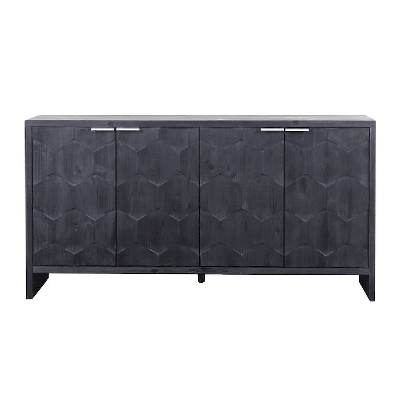 Buffet 4 portes blanc antique / noir avec étagères réglables, montage par 1 personne