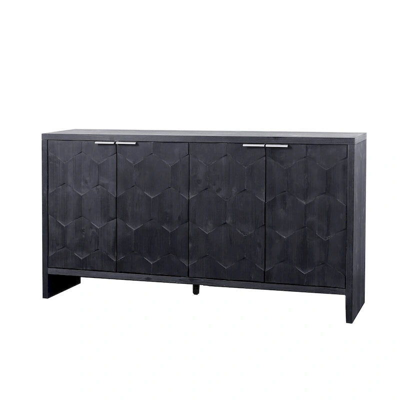 Buffet 4 portes blanc antique / noir avec étagères réglables, montage par 1 personne