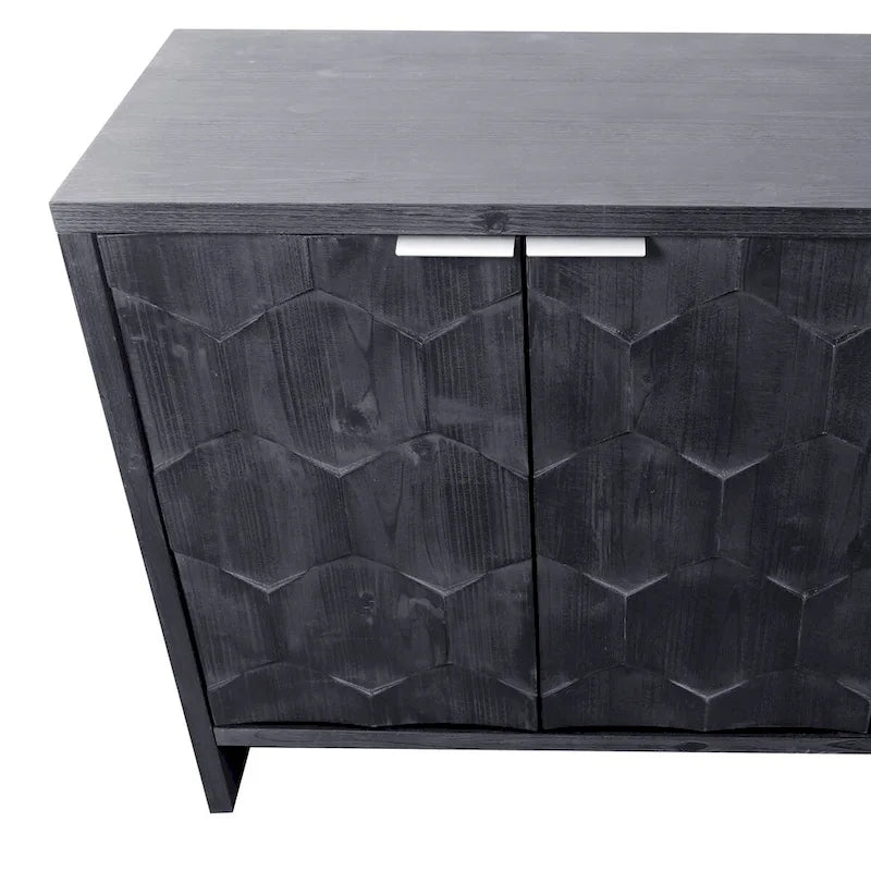 Buffet 4 portes blanc antique / noir avec étagères réglables, montage par 1 personne