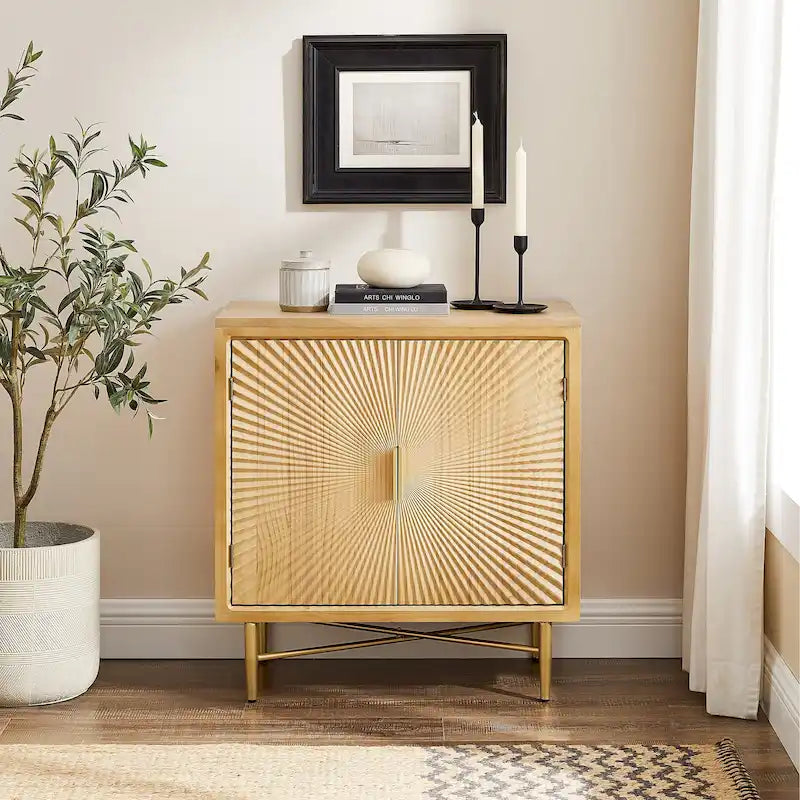Buffet double porte blanc/naturel, style géométrique moderne