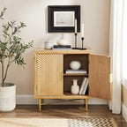 Buffet double porte blanc/naturel, style géométrique moderne