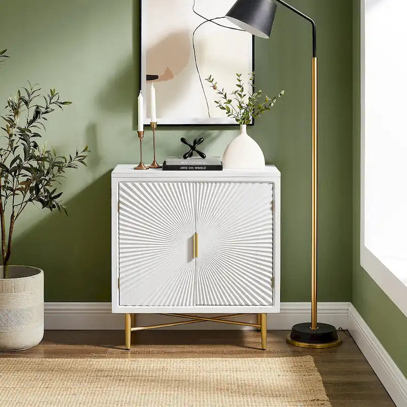 Buffet double porte blanc/naturel, style géométrique moderne