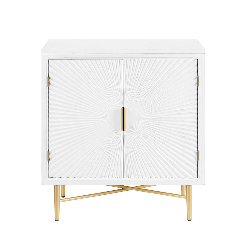 Buffet double porte blanc/naturel, style géométrique moderne