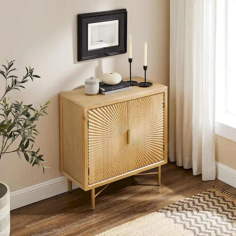 Buffet double porte blanc/naturel, style géométrique moderne