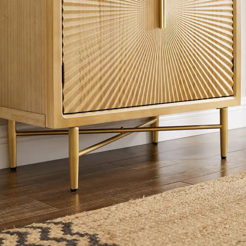 Buffet double porte blanc/naturel, style géométrique moderne
