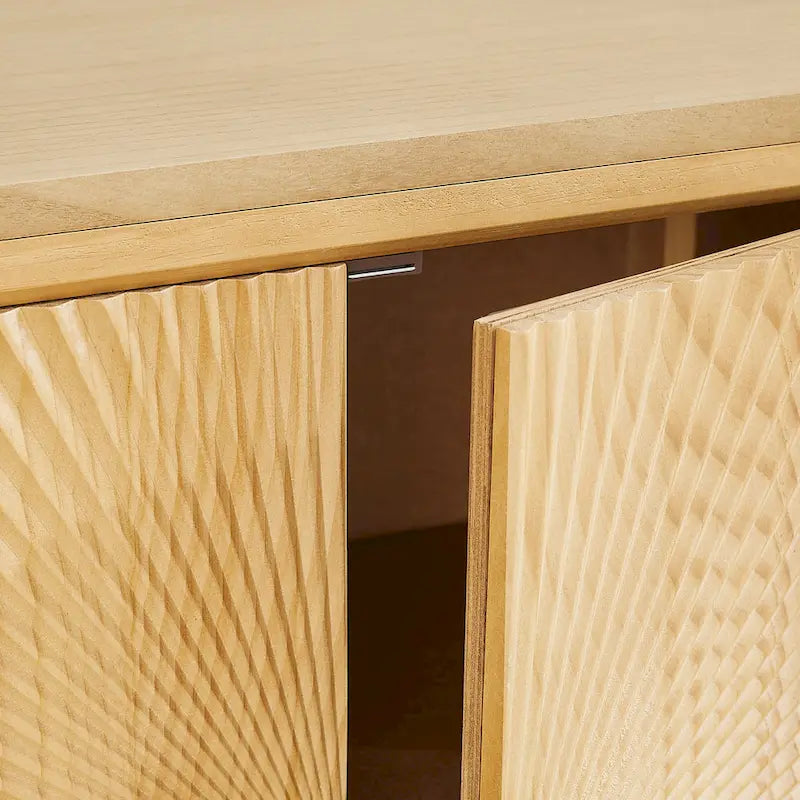 Buffet double porte blanc/naturel, style géométrique moderne