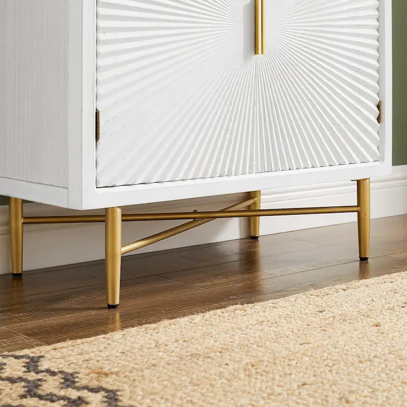 Buffet double porte blanc/naturel, style géométrique moderne