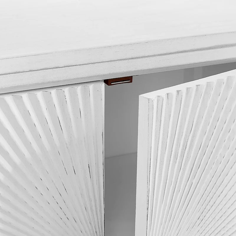 Buffet double porte blanc/naturel, style géométrique moderne