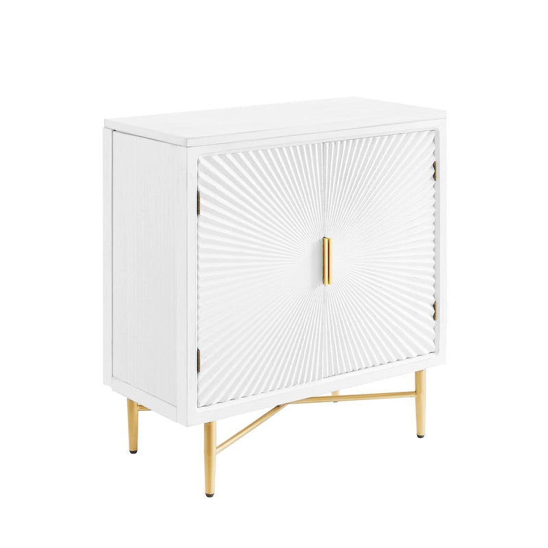 Buffet double porte blanc/naturel, style géométrique moderne